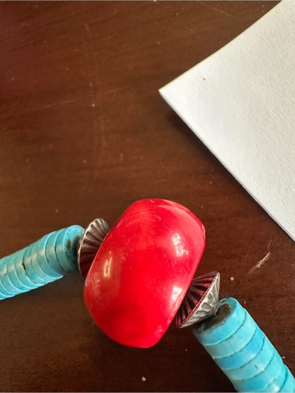 Vibrant Turquoise Necklace with Red Coral Bead Accent